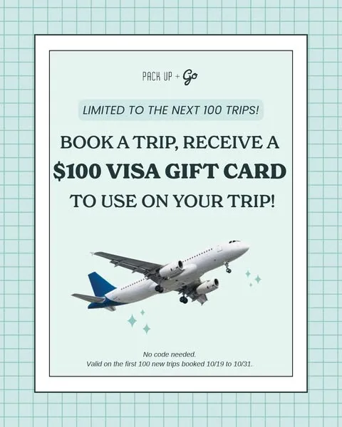Pack Up + Go static image ad: Your next Pack Up + Go vacation just got one more surprise 🎁