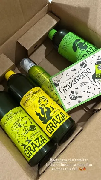 Graza static image ad: Meet Graza: Three olive oils for all your kitchen adventures.