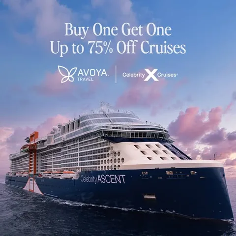 Avoya Travel carousel ad: Enjoy BOGO up to 75% off cruise fares, free onboard credit, PLUS more when you book today. ✨🌴