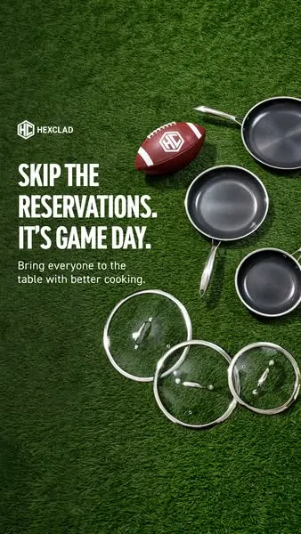 HexClad static image ad: Your starting lineup deserves cookware that can keep up.