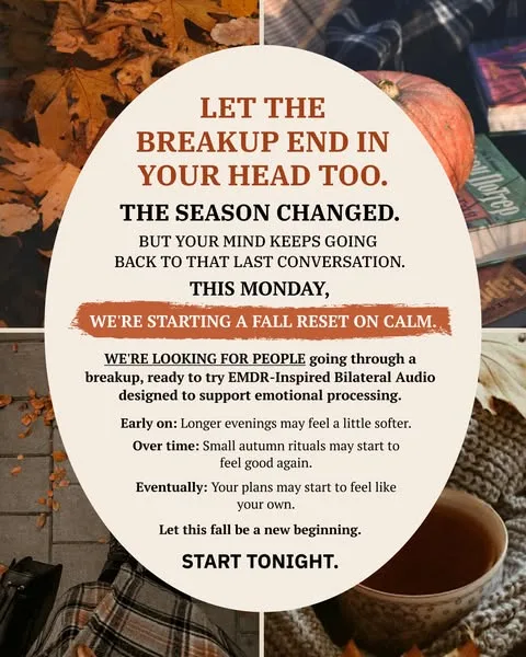 Calm text-led statement ad: If your brain keeps replaying conversations, imagining worst-case scenarios, or refuses to slow down – this is for you.