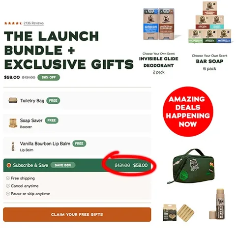 Dr. Squatch static image ad: 59% OFF + 3 FREE GIFTS | Legendary Launch Bundle