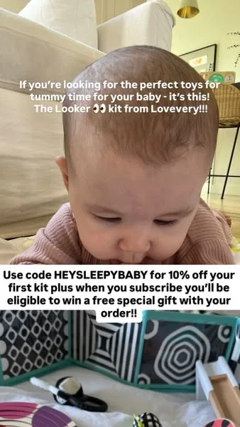 Lovevery static image ad: PSA for my fellow parents: you can get 10% off your first Lovevery Play Kit with my code HEYSLEEPYBABY 🙌 Plus, when you subscribe, you’ll be…
