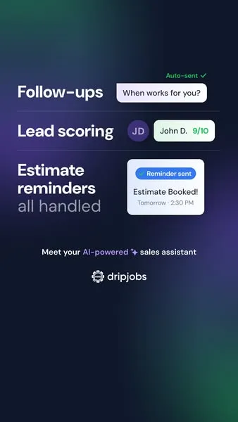 DripJobs static image ad: Reviewing every lead. Prioritizing who to call. Writing the follow-up.