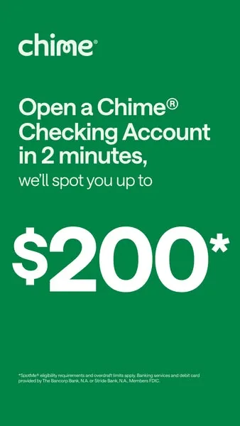 Chime offer / promotion ad: 1 million+ 5 star app reviews