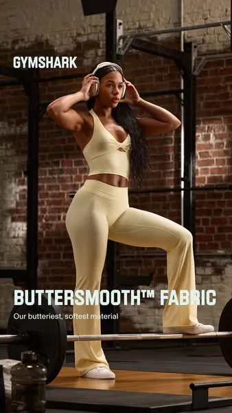 Gymshark static image ad: New Whitney leggings just dropped 🔥 Flattering mid-rise waistband in new shades and the same ButterSmooth™️ fabric 💛