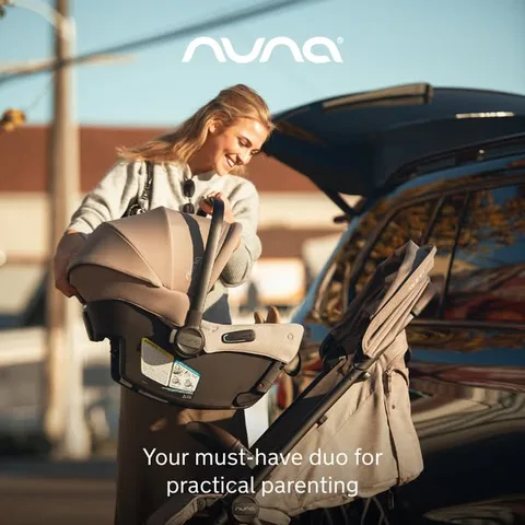 Nuna static image ad: Hit the road in style with your little one in a next-level Nuna travel system that smoothly transitions from car to sidewalk.