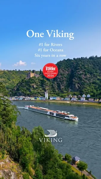 Viking lifestyle / destination ad: Voted #1 for Rivers and #1 for Oceans six years in a row by Condé Nast Traveler readers.