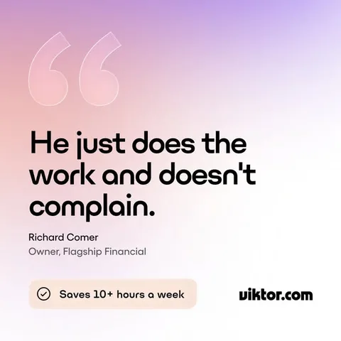Viktor static image ad: Your team shouldn't lose evenings to recaps and chasing updates across clients. Delegate that work to Viktor in Slack or Teams and it comes back…