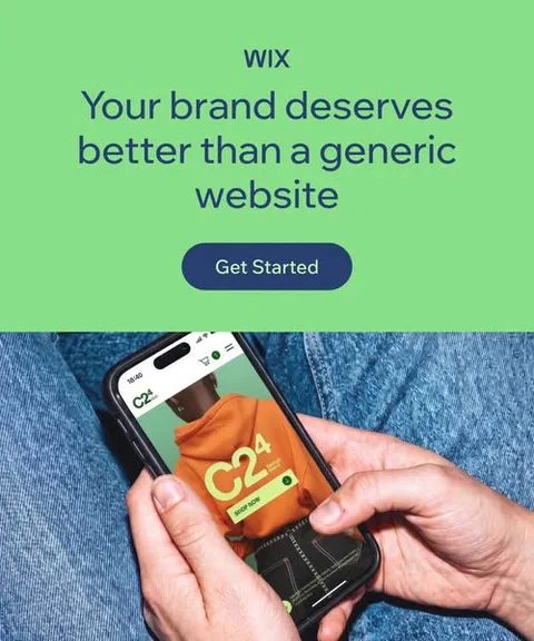 Wix static image ad: Wix Harmony creates high-quality, personalised sites—AI-generated custom images, no-code effects and unique components.
