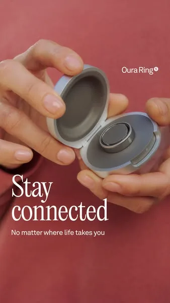 Oura static image ad: Powerful insights. Refined designed. Oura Ring 5 is 40% thinner and ultra-lightweight, for all-day comfort to stay connected to your health.