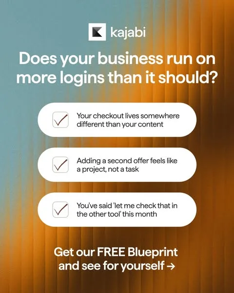 Kajabi checklist / educational ad: A fast gut check before you keep scaling on the setup you have now. If more than one of these sounds familiar, it's worth 5 minutes to see the full…