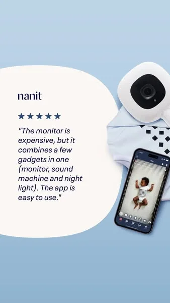 Nanit static image ad: Building your baby registry? Nanit is the most-awarded smart baby monitor—thanks to features like Breathing Motion Monitoring, and personalized…