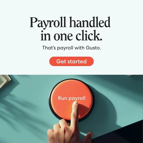 Gusto static image ad: From payroll to taxes, Gusto makes it so easy you’ll wonder why you ever did it the hard way.