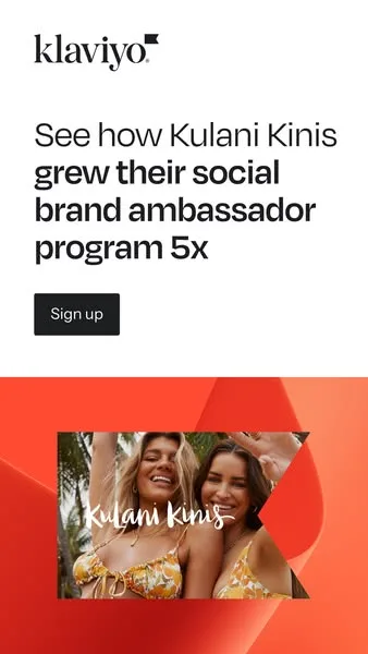 Klaviyo static image ad: Klaviyo Social Marketing helps Kulani Kinis connect Instagram to their CRM, automate DMs, and scale their ambassador program.