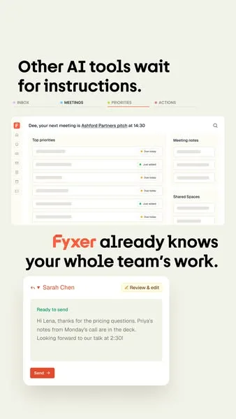 Fyxer static image ad: A promise made in a meeting should not vanish by Monday. Fyxer keeps what your team committed to easy to find again, across the tools you already…