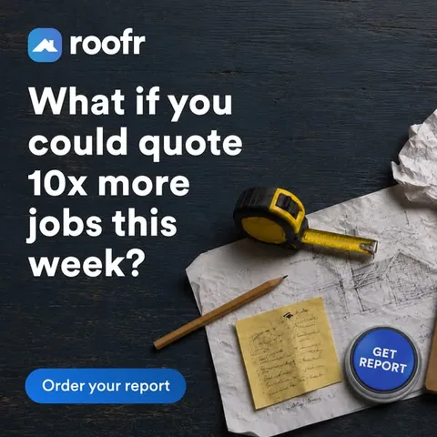 Roofr static image ad: Roofr lets you order satellite roof measurements in 60 seconds and get results in 2 hours. Quote more jobs without ever leaving the office.