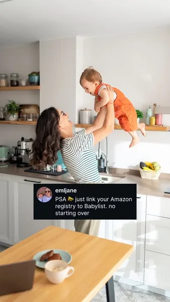 Babylist static image ad: Love shopping on Amazon? Keep it in the mix. With Babylist, you can link your Amazon baby registry or add your favorite Amazon finds alongside picks…