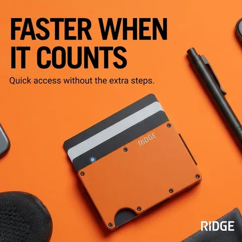 Ridge static image ad: Slim. Secure. Built to last. The Ridge Wallet redefines everyday carry with RFID-blocking technology and a sleek, minimalist design. Stop carrying…
