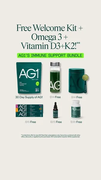 AG1 static image ad: 🎁 Immune health support, on us.