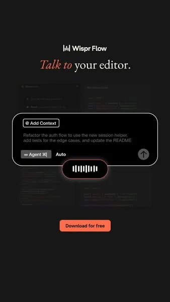 Wispr Flow static image ad: I stopped typing prompts into Cursor. 🎙️