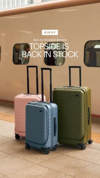 Away product showcase ad: Our fastest luggage sell-out, Topside Collection, is back.