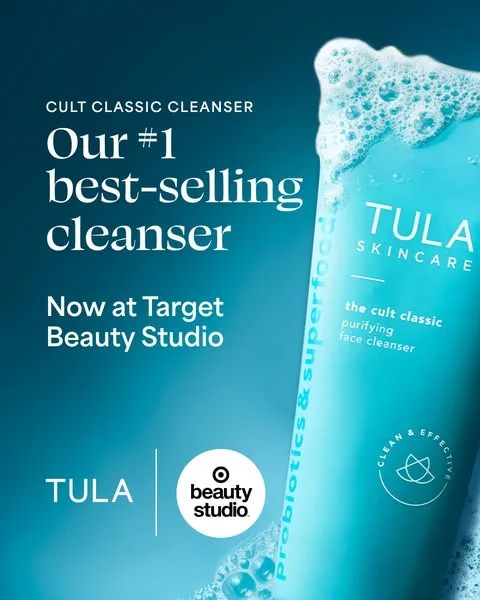 TULA static image ad: Those who know, glow✨ TULA’s Cult Classic Cleanser is now at Target Beauty Studio! Formulated with skin-balancing prebiotics.