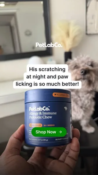 PetLab Co. static image ad: #ad If your dog spends half the night scratching or constantly licking their paws, you need to try these. PetLabCo.’s Allergy & Immune Probiotic…
