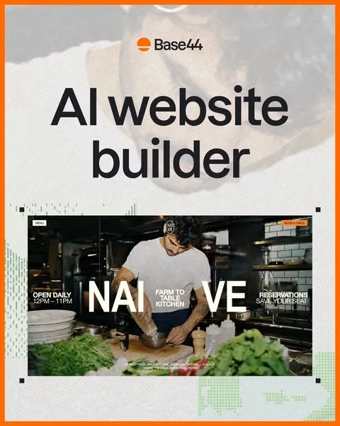 Base44 static image ad: Describe the site you want and it's live in minutes – with Base44.