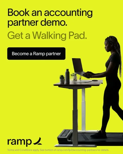 Ramp static image ad: Book a Ramp Accounting Partner demo. Get a walking pad.
