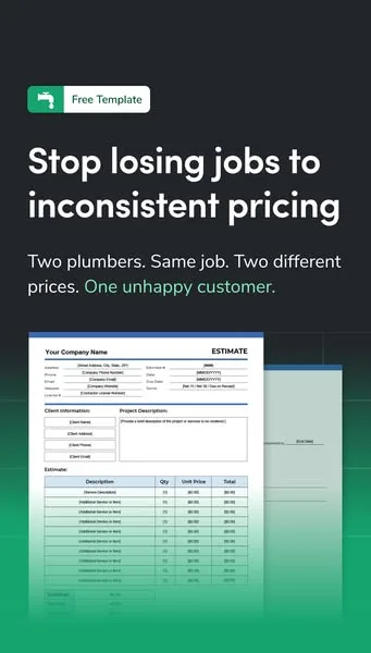 ServiceTitan static image ad: Inconsistent quotes cost you jobs and margin. Our free template helps standardize quotes and ensure a healthy bottom line.