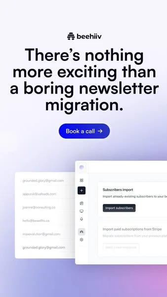 beehiiv static image ad: 100,000+ subscribers? Let's talk.