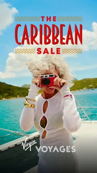 Virgin Voyages static image ad: Ready to make it official? Lock in your Caribbean sailing and get up to $500 in onboard credit. Book by Oct 22.