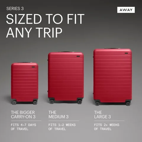 Away static image ad: IMO, the real luxury is not thinking about your luggage.
