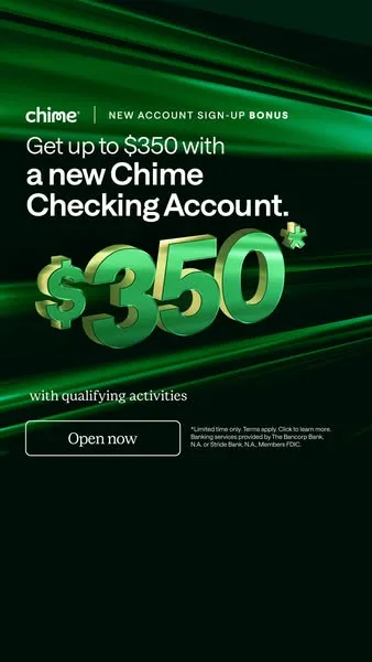 Chime static image ad: Signing up takes 2 minutes!