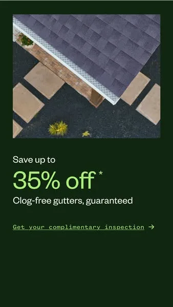 LeafFilter static image ad: Save up to 35% on LeafFilter.* Get a complimentary gutter inspection and a custom quote good for one year.