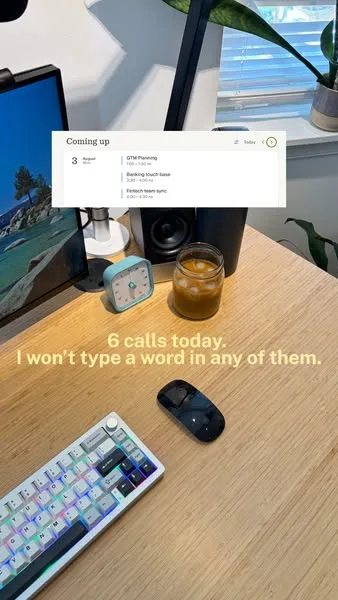 Granola - AI notepad carousel ad: An AI notepad for back-to-back days. Walk in prepared, stay in the conversation, and leave with everything that mattered.