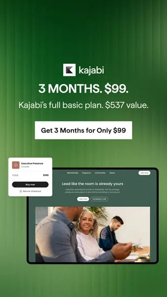 Kajabi static image ad: From outline to paying customers in 90 days 📈