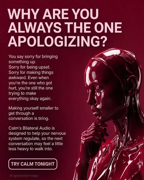 Calm text-led statement ad: If your brain keeps replaying conversations, imagining worst-case scenarios, or refuses to slow down – this is for you.