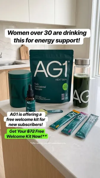 AG1 static image ad: Feeling the slump? AG1 Next Gen supports energy with bioavailable nutrients and essential B vitamins — all in one scoop, backed by clinical research.