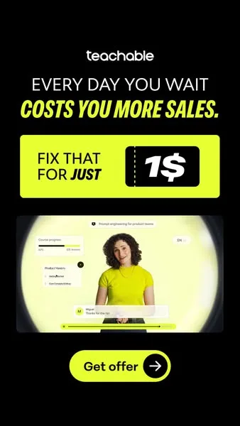 Teachable static image ad: You’re losing money every single day that you’re not on Teachable.