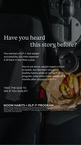Noom static image ad: Start losing weight today with a program that works with your lifestyle. 🙌