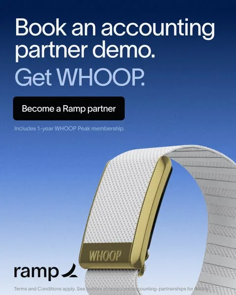 Ramp static image ad: Book a Ramp Accounting Partner demo, get WHOOP.