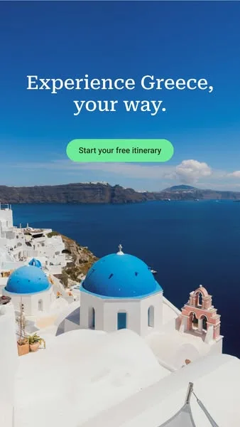 Tourlane lifestyle / destination ad: Plan your trip to Greece for free with a European travel expert. No generic tours, no hidden fees — just personalized journeys crafted around you.