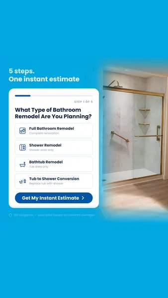 West Shore Home static image ad: Based on national averages, a shower or bathroom remodel can cost between $13.5K-$32.1K. West Shore Home® gives you a real estimate for YOUR needs.…