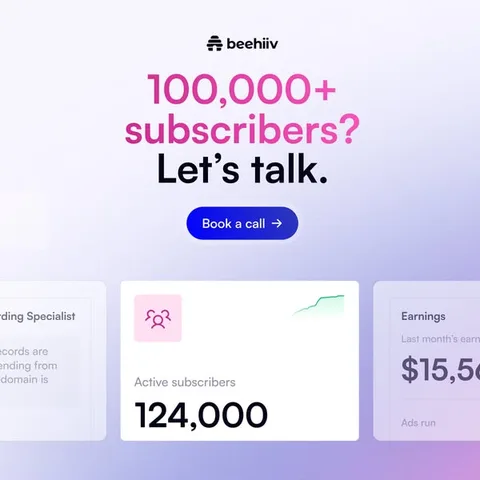 beehiiv static image ad: You built a newsletter with 100,000+ readers. Your platform should keep up with you.