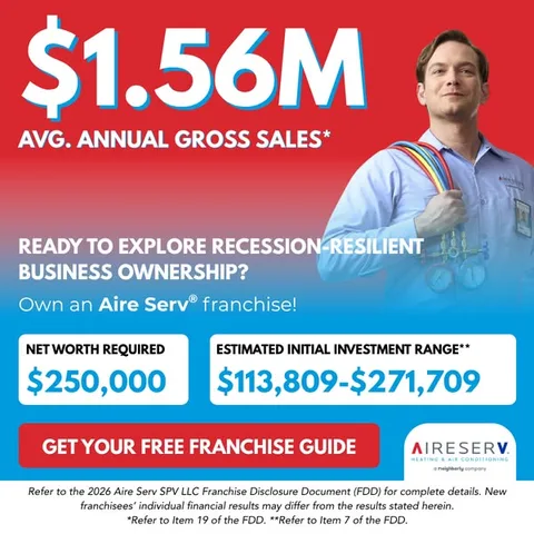 Aire Serv static image ad: Looking for a new path that gives you more control over your future? With Aire Serv's proven franchise model, business ownership is more accessible…