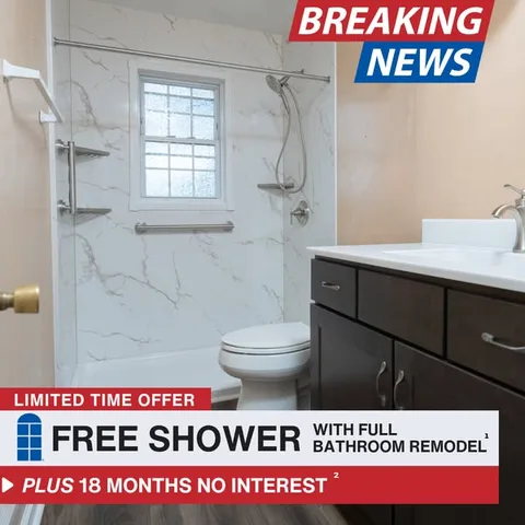 West Shore Home static image ad: Big news for homeowners: West Shore Home is offering a FREE shower with every full bathroom remodel, for a limited time only. On top of that, pay…
