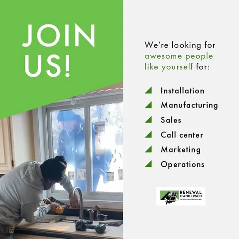 Renewal by Andersen static image ad: Your new job position is only a click away. Find out how you can join Renewal by Andersen today!