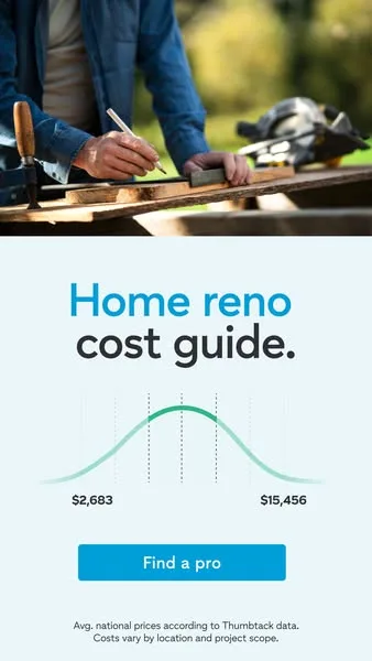 Thumbtack static image ad: Don’t guess on what a home remodel could cost you. Get real quotes from real pros near you.